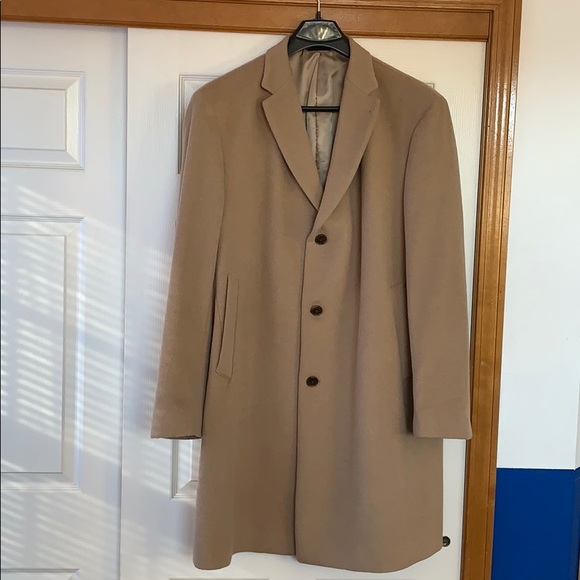 Chaps Mens Long Classic Double-Breasted Coat Camel 46L